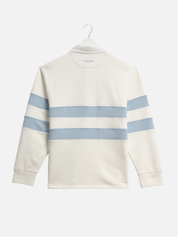 Wax London Loopback Rowhill Rugby Long Sleeve Polo Ecru White Light Blue Stripe Collared Shirt for Spring Athens GA Georgia Kempt Menswear Store Near Me