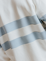Wax London Loopback Rowhill Rugby Long Sleeve Polo Ecru White Light Blue Stripe Collared Shirt for Spring Athens GA Georgia Kempt Menswear Store Near Me