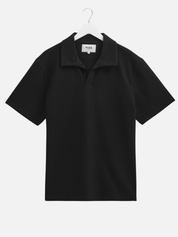 Wax London Atwood Textured Cotton Polo Black Mens Relaxed Fit Heavyweight Polo Athens Georgia Mens Clothing Store Kempt