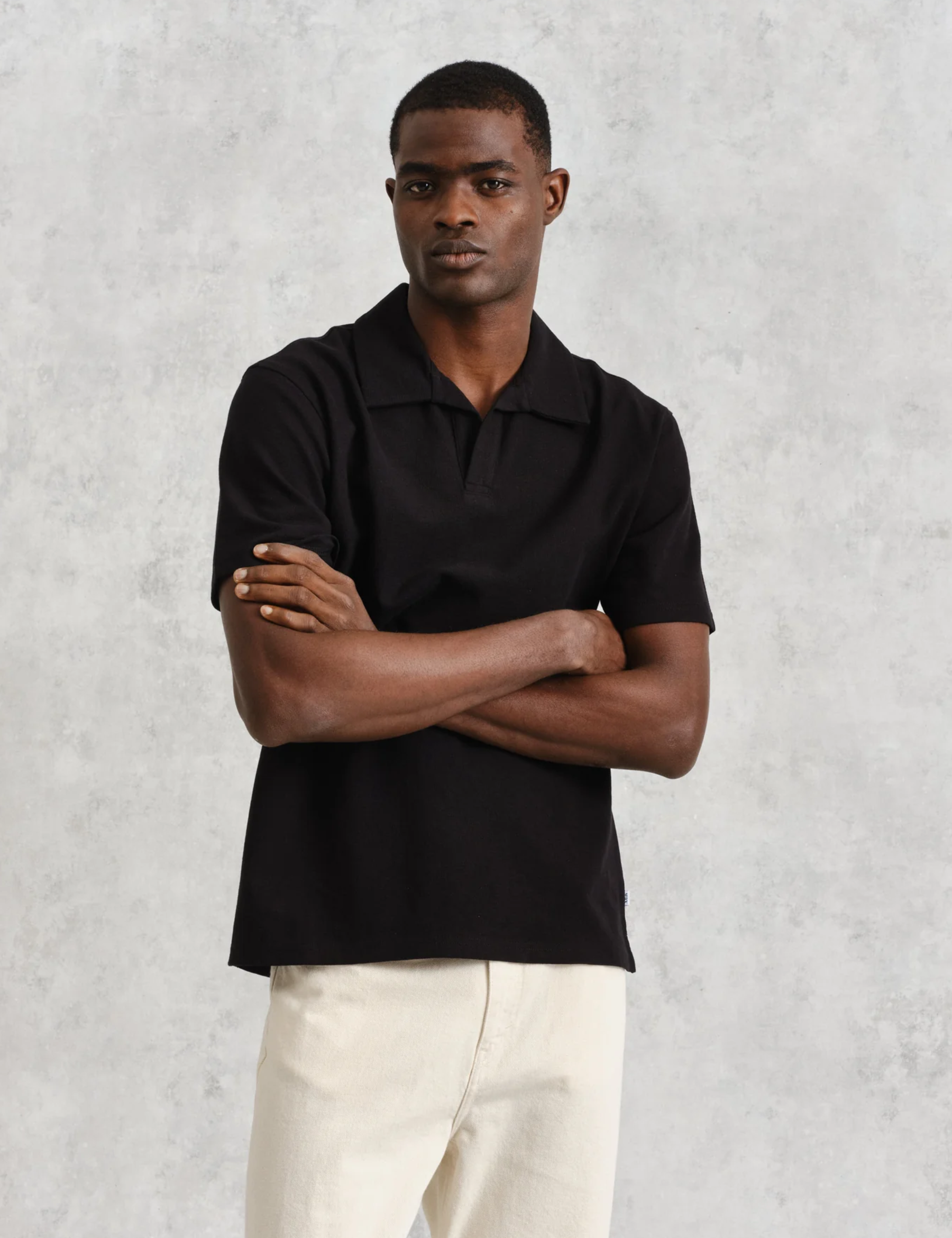 Wax London Atwood Textured Cotton Polo Black Mens Relaxed Fit Heavyweight Polo Athens Georgia Mens Clothing Store Kempt