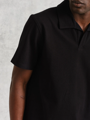 Wax London Atwood Textured Cotton Polo Black Mens Relaxed Fit Heavyweight Polo Athens Georgia Mens Clothing Store Kempt
