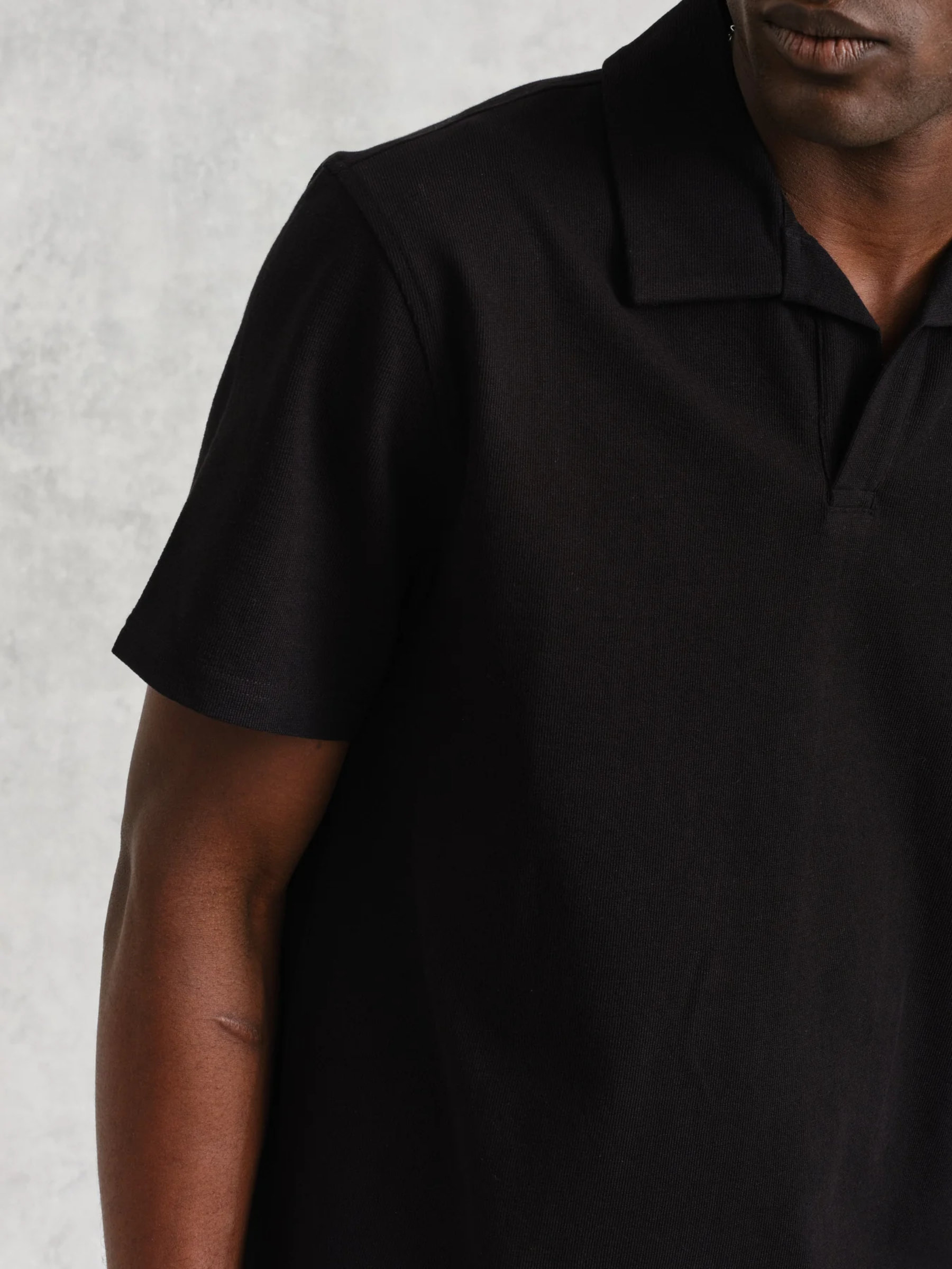 Wax London Atwood Textured Cotton Polo Black Mens Relaxed Fit Heavyweight Polo Athens Georgia Mens Clothing Store Kempt