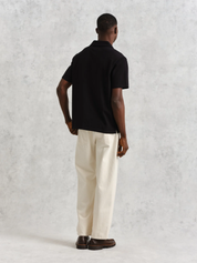 Wax London Atwood Textured Cotton Polo Black Mens Relaxed Fit Heavyweight Polo Athens Georgia Mens Clothing Store Kempt