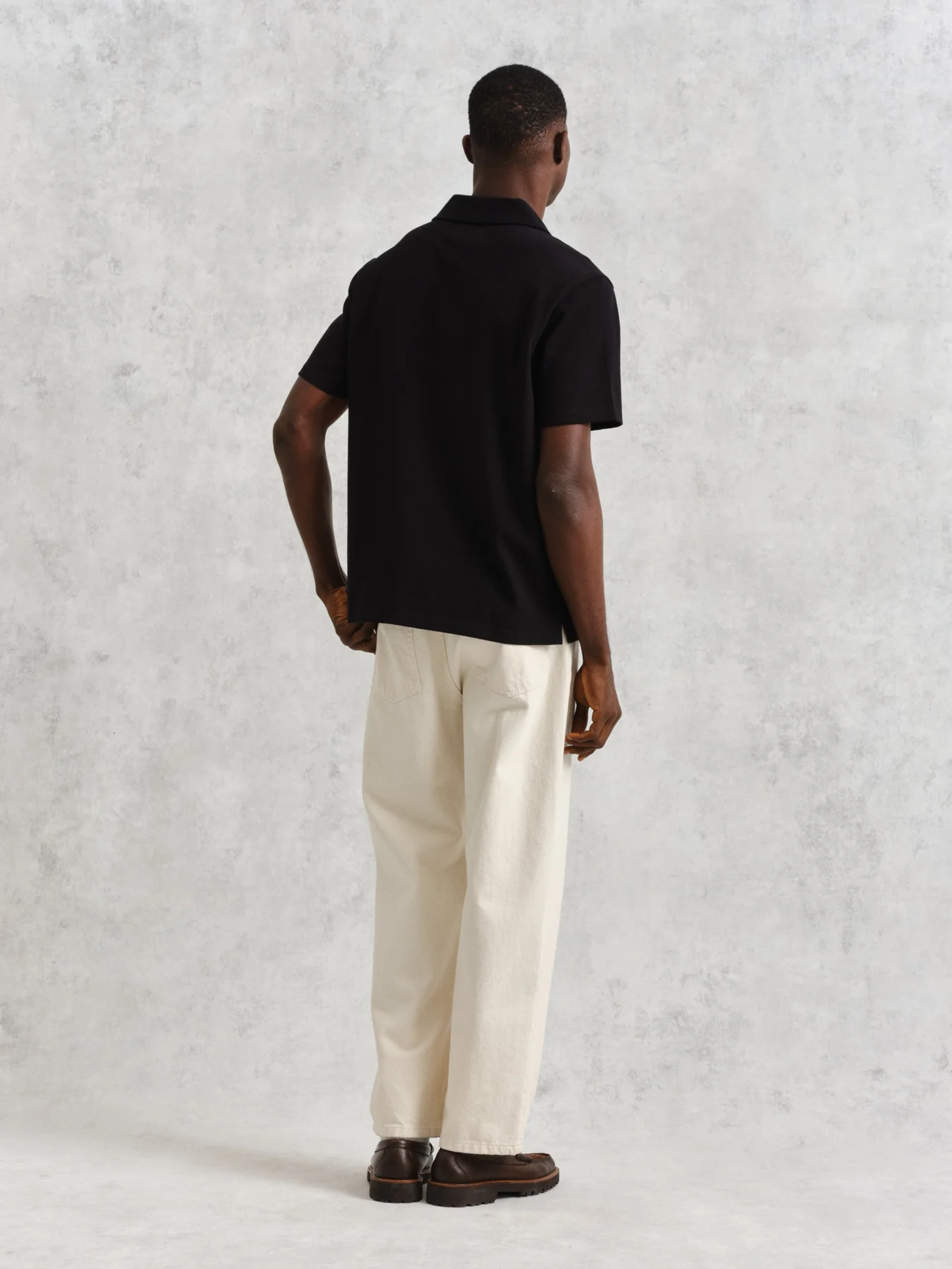 Wax London Atwood Textured Cotton Polo Black Mens Relaxed Fit Heavyweight Polo Athens Georgia Mens Clothing Store Kempt