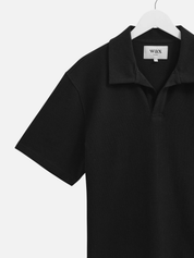 Wax London Atwood Textured Cotton Polo Black Mens Relaxed Fit Heavyweight Polo Athens Georgia Mens Clothing Store Kempt