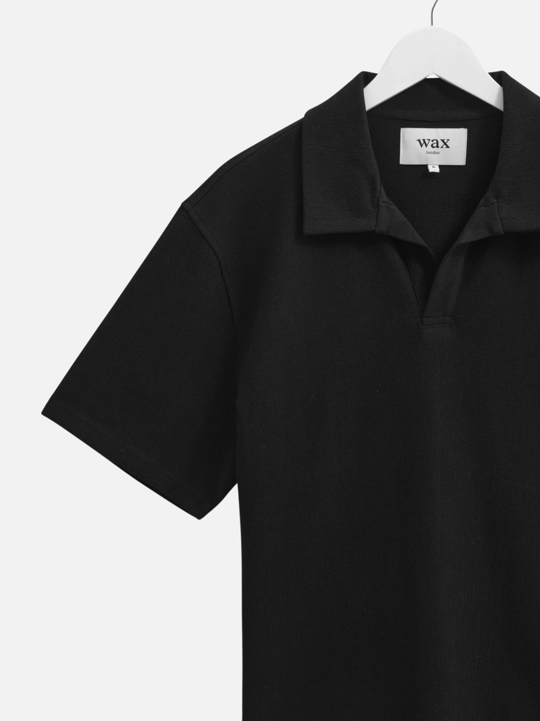 Wax London Atwood Textured Cotton Polo Black Mens Relaxed Fit Heavyweight Polo Athens Georgia Mens Clothing Store Kempt