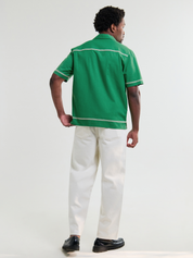 Wax London Didcot Border Green White Applique Short Sleeve Shirt Embroidered Mens Shirt Spring 2026 Clothing Athens Georgia Store