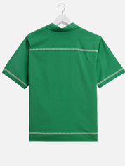 Wax London Didcot Border Green White Applique Short Sleeve Shirt Embroidered Mens Shirt Spring 2026 Clothing Athens Georgia Store