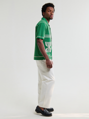Wax London Didcot Border Green White Applique Short Sleeve Shirt Embroidered Mens Shirt Spring 2026 Clothing Athens Georgia Store